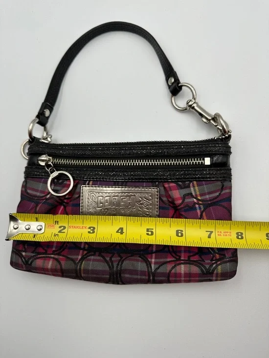 Coach Poppy Plaid Tartan Wristlet Double Zip Y2K Glam Signature C Pink Black - Picture 15 of 16